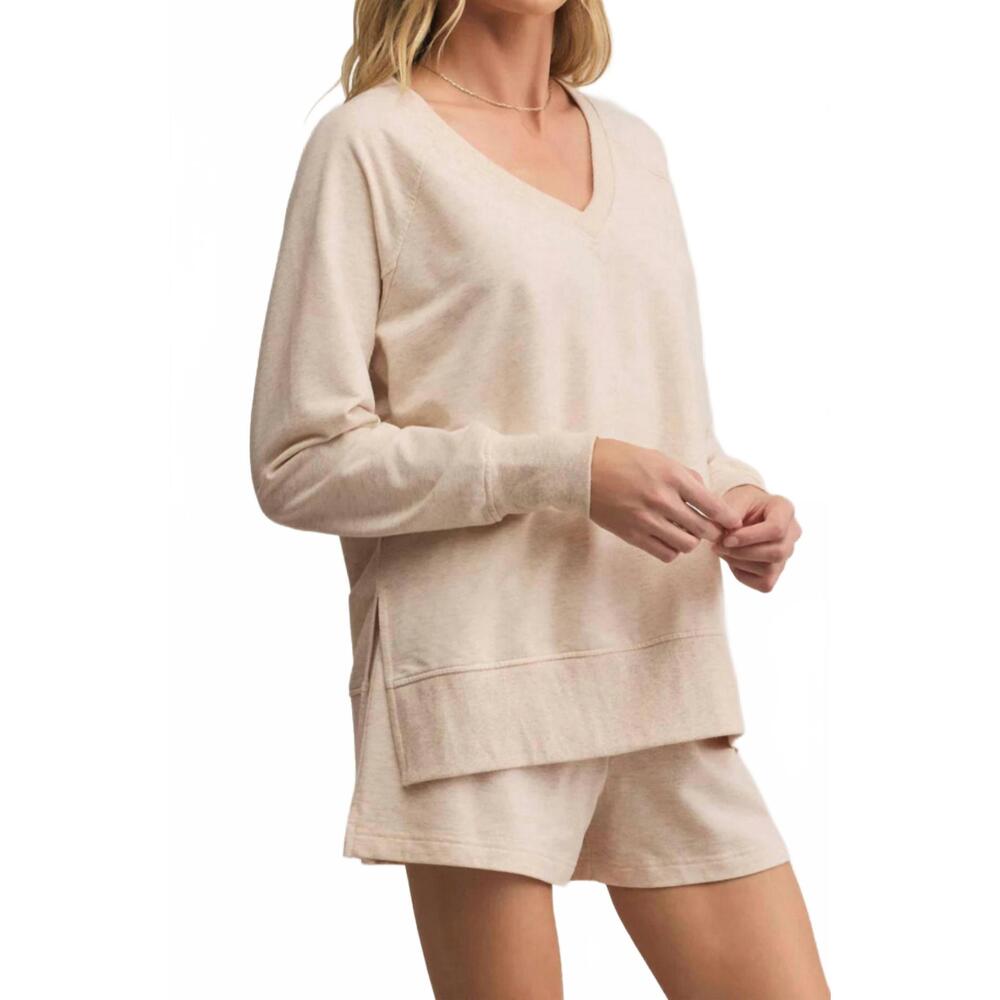 NEW Z SUPPLY modern v-neck weekender top in light oatmeal heather - Picture 4 of 4